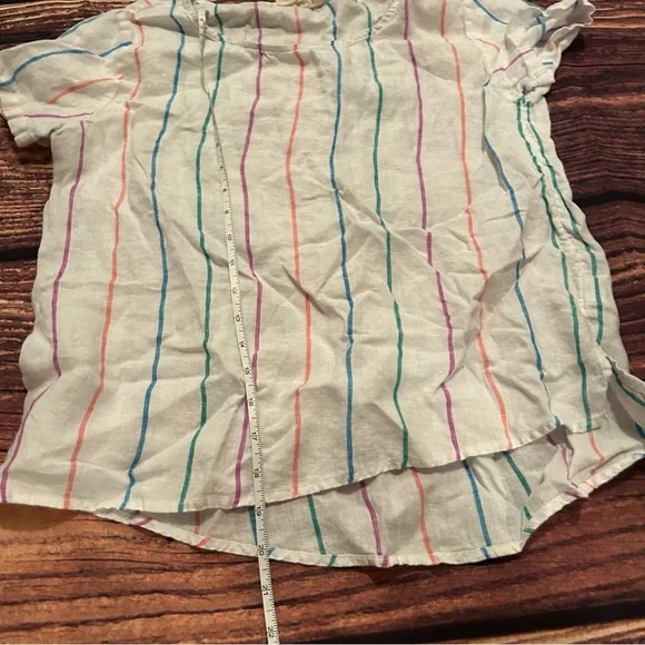 Women’s Christian Sirano Linen Strip Short Sleeve Too Size S - Picture 3 of 5